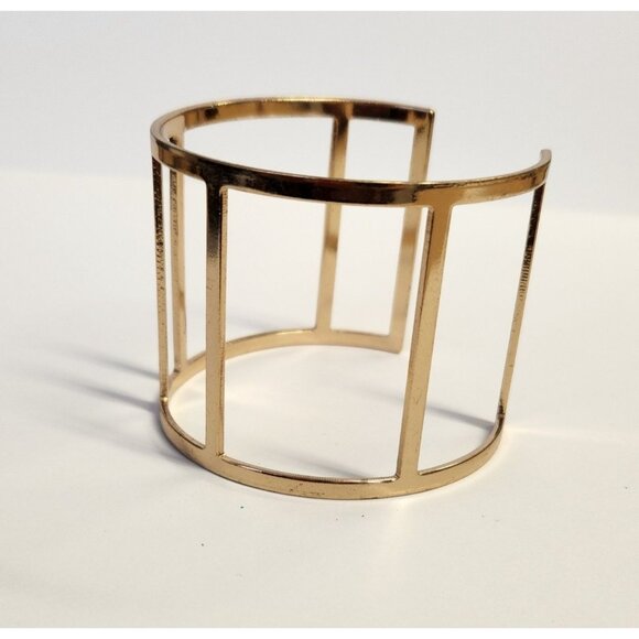 Gold Tone Cuff Bracelet With Rectangle Cut Out Design - Abstract - Picture 1 of 4